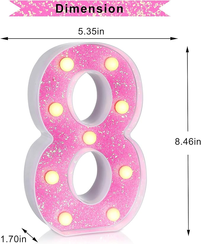 Foaky Pink Light up Letters，Pink Party Decorations,Girls Room Decor,Glitter Marquee Numbers,Alphabet Letter Sign for Night Light Birthday Party Girls Gifts, Home Bar Decoration (8)