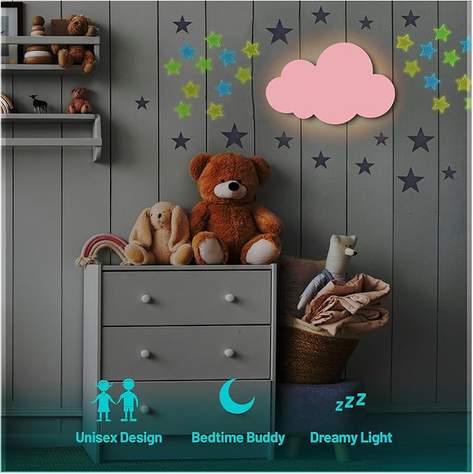 Cloud Lights - Nursery Decor Cloud Lamp, Rechargeable Baby Lamps with Remote, Hanging Lamp for Nursery, Kids Night Light with Timer & Touch Control (Pink)