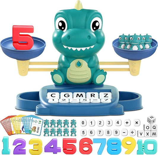 Dinosaur Math Balance Toy for Boys and Girls - Montessori Matching Letter Toy for Kids 3 Year Olds, Educational Kindergarten Preschool Early Learning, Birthday Gift for 4 5 6 7 Years Old