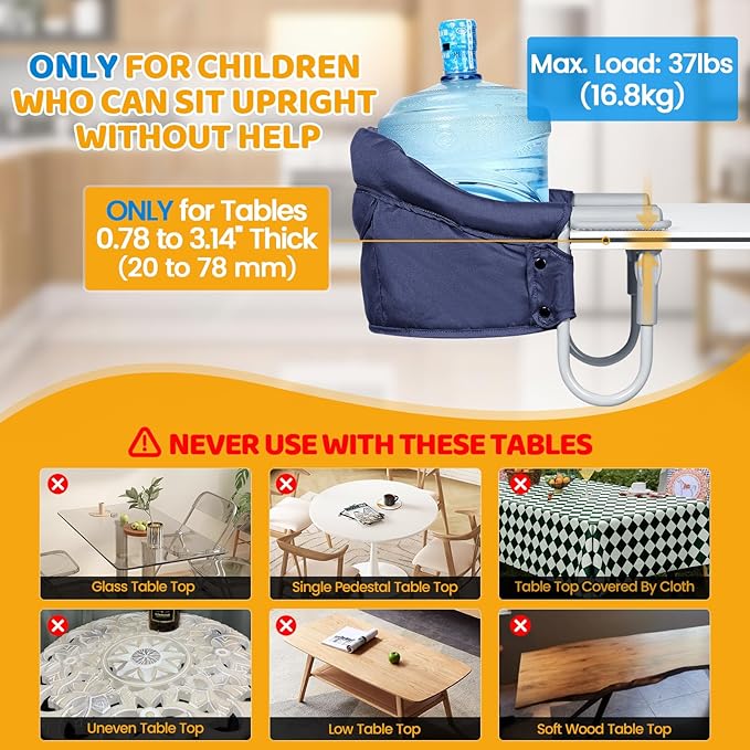 Orzbow Hook On High Chair with Removable Dining Tray, Folding Portable High Chair with Storage Bags, Baby Table Booster Seat, Easy Clip on Table Feeding HighChair for Travel, Restaurant and Home, Blue