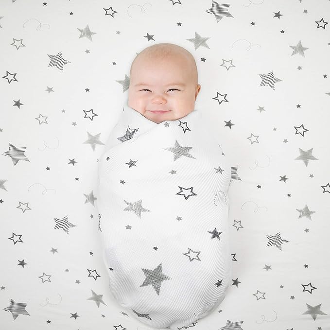 American Baby Company 100% Natural Cotton Fitted Cradle/Bassinet Sheet 36" x 18" - Soft, Breathable & Hypoallergenic Bed Sheet, Super Stars, Neutral for Boys & Girls (Pack of 2)