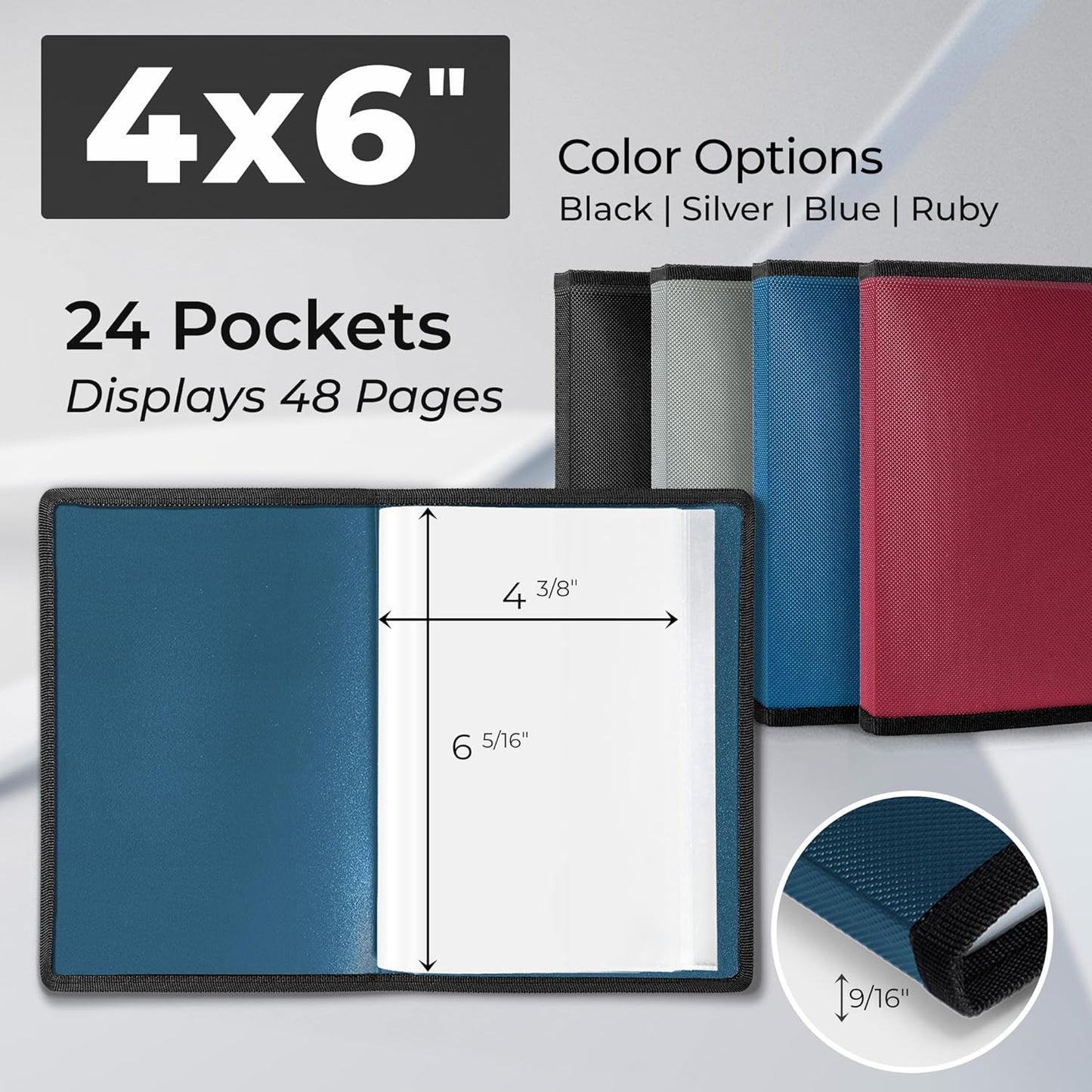 Dunwell Small Photo Album 4x6 (2-Pack, Blue), Mounting Paper, 4 x 6 Photo & Art Portfolio Presentation Book, 24 Pockets Display 48 Pages, Professional Mini Picture Book for Artwork, Postcards
