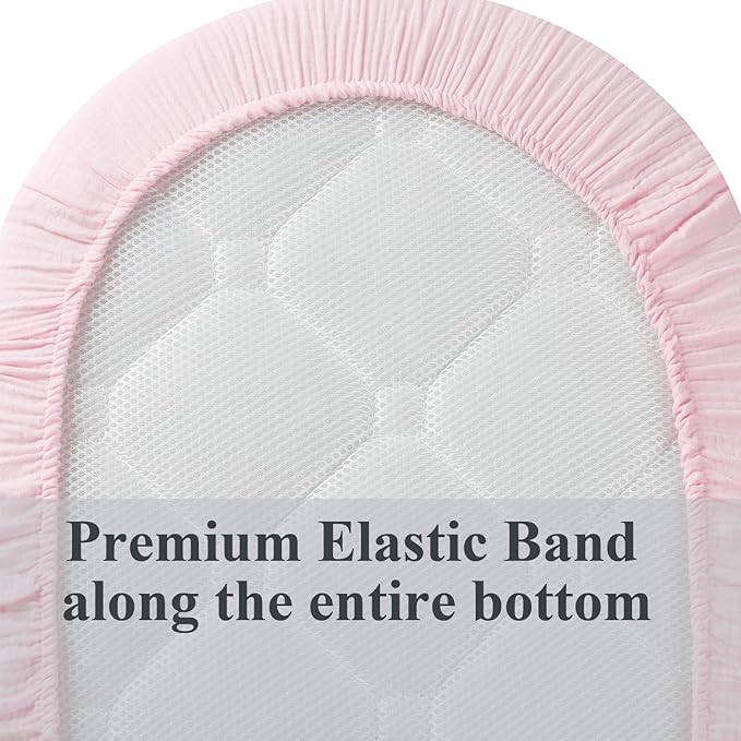 Muslin Bassinet Sheet Compatible with Halo Bassinest Swivel Flex Glide Premiere & Luxe Series Sleeper 2 Pack Cotton Stylish Boho Fitted Bassinet Sheets Super Soft for Baby Roman Grey & Pink