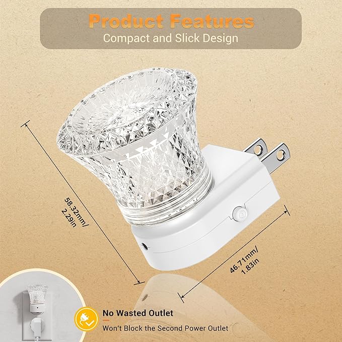 JandCase LED Night Light Plug in, Night Lights Plug into Wall [2 Pack] with Dusk to Dawn Light Sensor, 3000K Warm White Night Light, Adjustable Brightness Nightlight for Kids Bathroom Bedroom Hallway