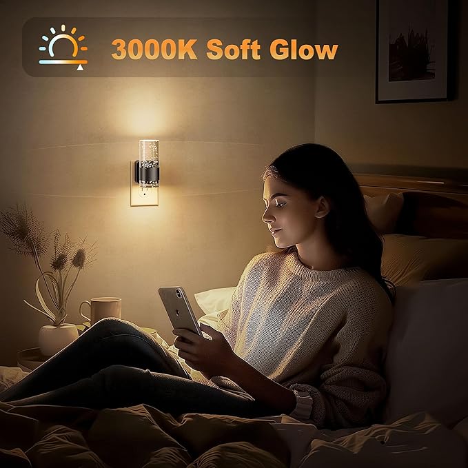 JandCase Night Light, Night Lights Plug into Wall,3000K LED Nightlight with 0-100LM Adjustable Brightness, Automatic Night Light Plug in with Light Sensor for Bathroom Hallway Room Decor