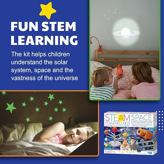 4M - STEAM Space Exploration - Build & Paint Solar System Planetarium Model, Assemble Space Toys Projector with Slides, Includes Glow Stars & Poster - Educational Science Planet Toys Kit, Kids Ages 5+