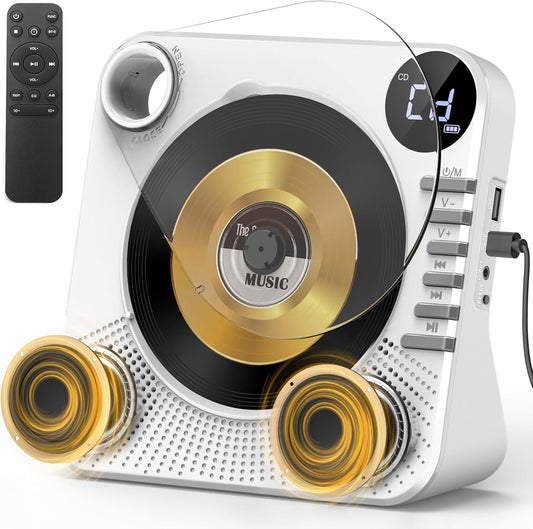 CD Player with HiFi Dual Speaker Portable Bluetooth,Desktop CD Player for Home with Remote Control,Dust Cover,LCD Display,Sleep Timer,EQ Sound,USB/AUX/3.5mm Earphone Jack for Home,Kids,Gift