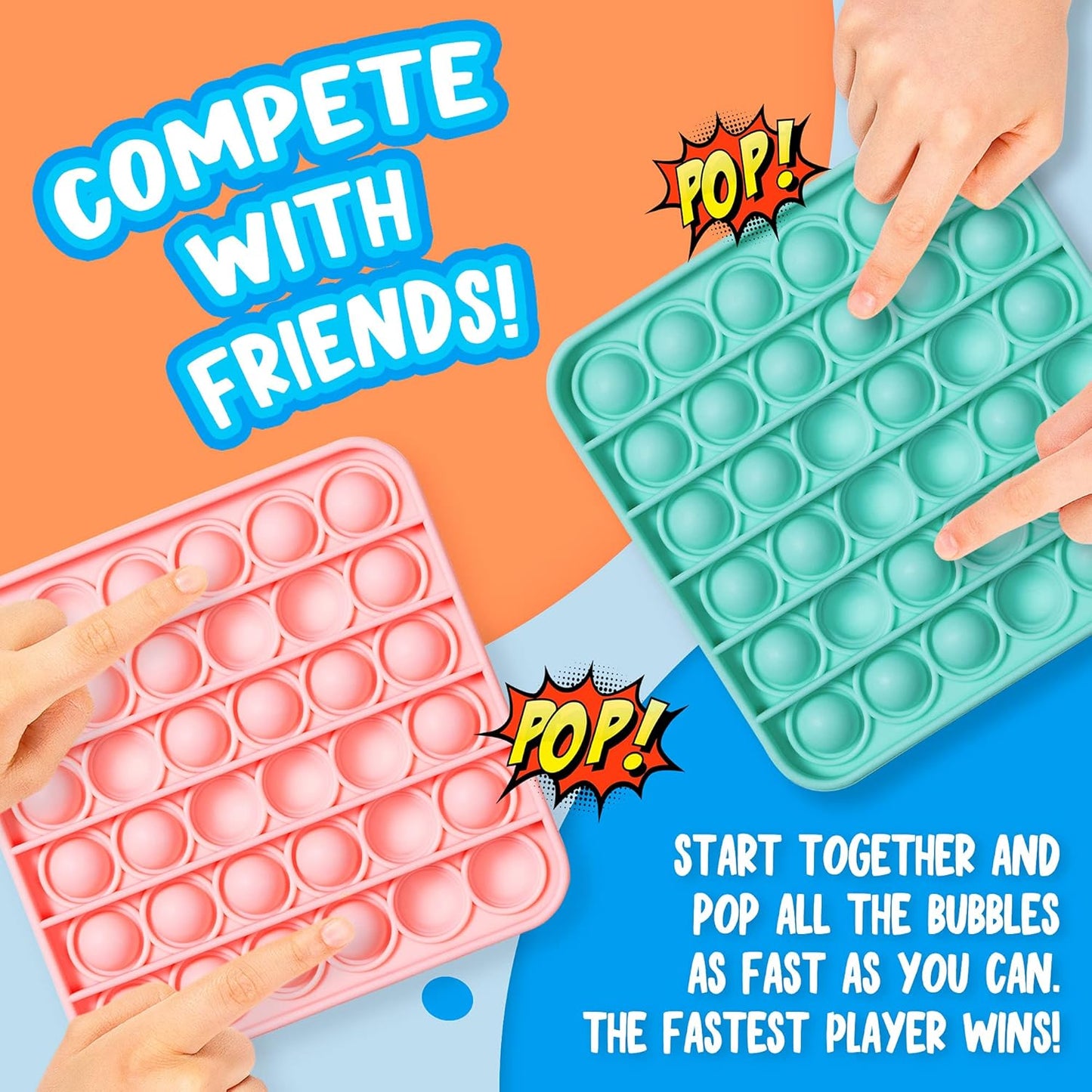 Push Pop Fidget Toy, 4-Pack Push Pop Bubble Fidget, Square Push Pop Bubble Sensory Fidget Toy, Pastel Pink, Mint, Yellow, Purple, Party Favors