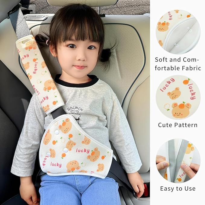Seat Belt Cover Pad for Kids,Kid's Shoulder & Belly Cushion Protective Padding - Soft Breathable Straps Cushion Cover for Booster Seat, Strollers, and High Chairs(Luck Animal)