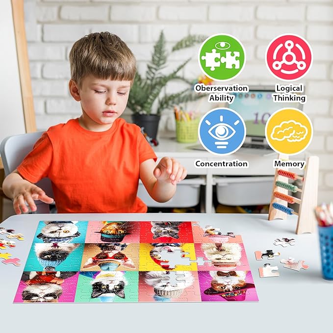 100 Piece Puzzles for Kids Ages 4-10 - Different Breeds Cats Jigsaw Puzzles for Seniors and Children - Educational Toys for 4, 5, 6, 7, 8, 9, 10 Year Olds