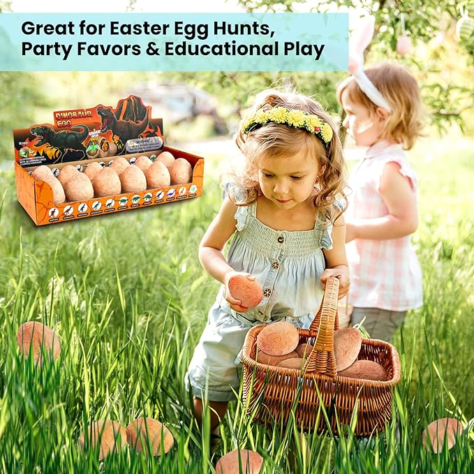 Dino Eggs Excavation Dig Kit-12 Unique Dinosaur Eggs with Educational Learning Cards -Easter Eggs STEM Science Activities - Educational Toy Gift for Kids Boys Girls Age 3+