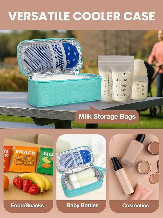 Breast Milk Cooler Travel Bag, Real-Time Temperature Display, Holds 4-6 Breastmilk Storage Bag with 2 Breast Milk Ice Pack, Cooling & Waterproof Portable Cooler for Moms on The Go(Light Green)