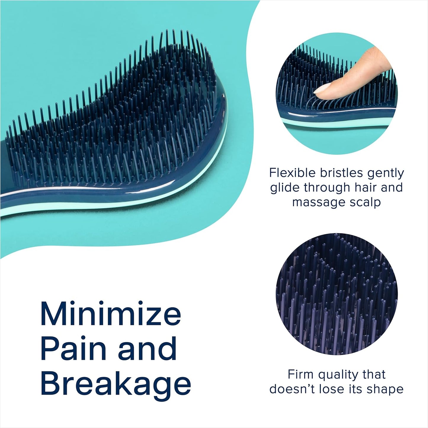 Crave Naturals Glide Thru Detangler Brush Pack of 2 - Curly Hair Brush for Women and Kids - Wet and Dry Comb for Adults - Soft Flexible Bristles for Gentle Use - Turquoise and Pink