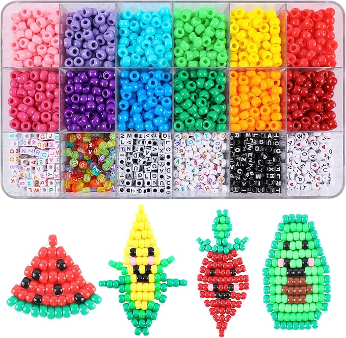 1720+pcs Pony Beads Kit 1830pcs 6 Style Letter Alphabet Beads Rainbow Plastic Pony Bead Bulk Multicolor Kandi Bead Elastic String DIY Crafts Jewelry Making Kit for Bracelets Necklaces
