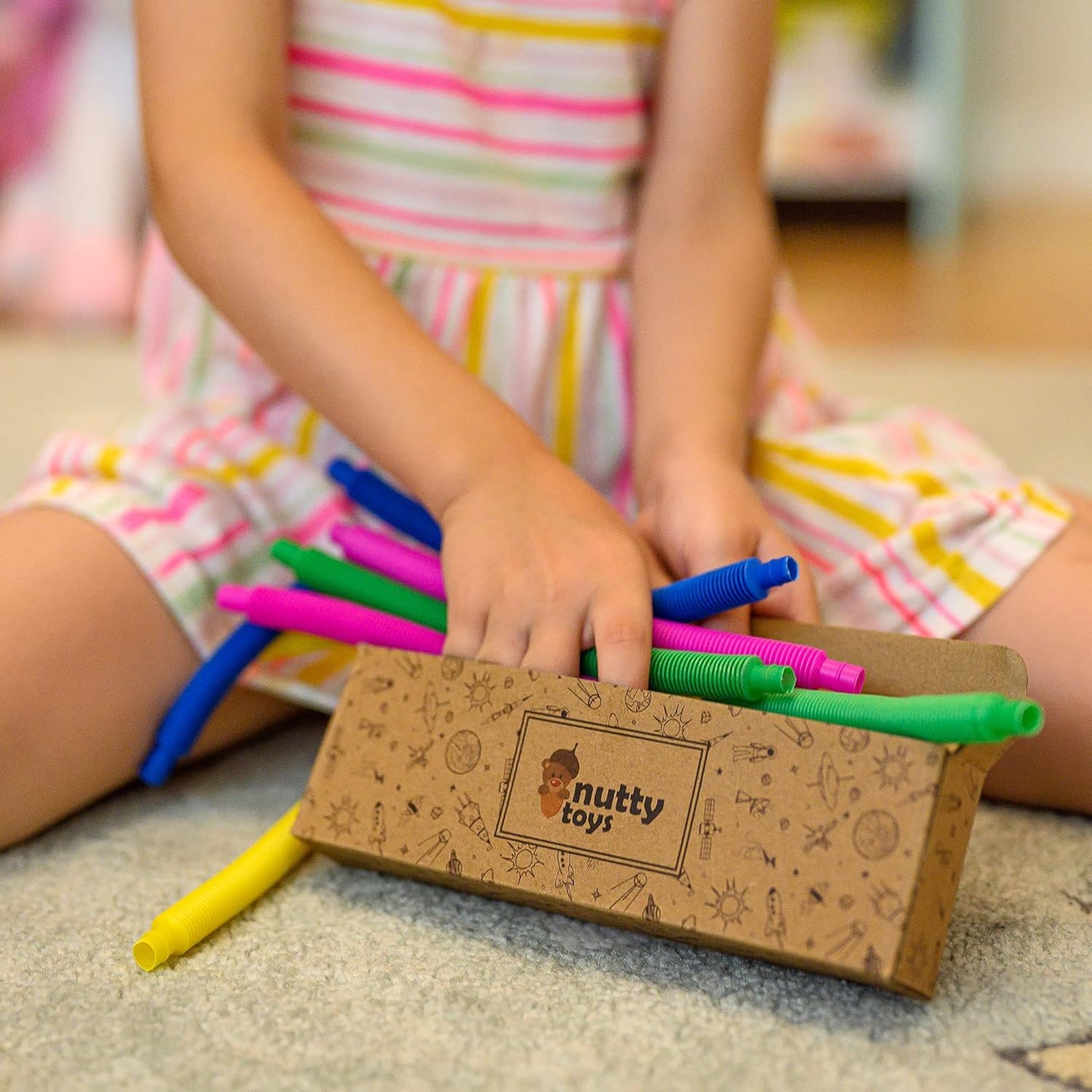 nutty toys 4pk Pop Tubes Sensory Toys (Large) Fine Motor Skills Learning Toddler Toy for Kids Top ADHD Autism Fidget 2024 Best Preschool Boy Girl Gift Idea Unique Christmas Toddler Stocking Stuffers