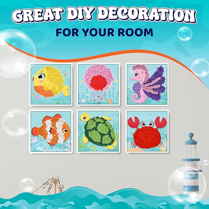 jackinthebox Poke Poke Art – Ocean Theme, Mess-Free Fabric Art and Craft, Flower Pressing Kits, Gift for Kids, Toys for Girls and Boys Ages 4 5 6 7 8