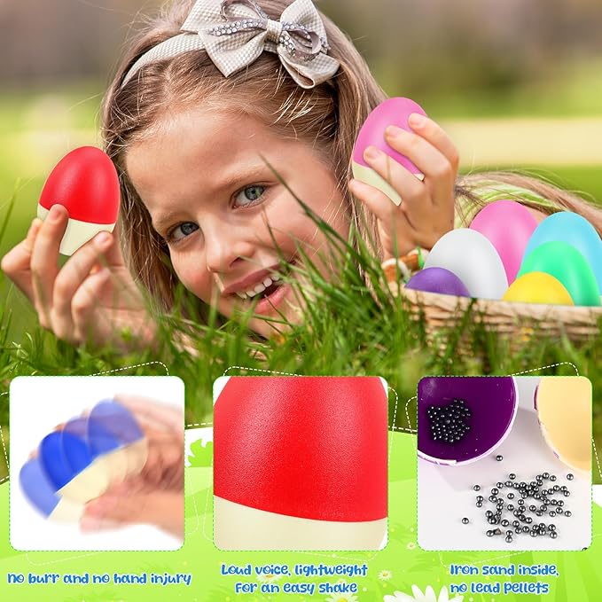 Yeshone 100 Pieces Egg Shakers Musical Instruments Percussion Maracas Egg for Kids Toys Plastic Easter Shaker for Learning DIY Painting, Classroom Music, Rhythm(Splicing Color)