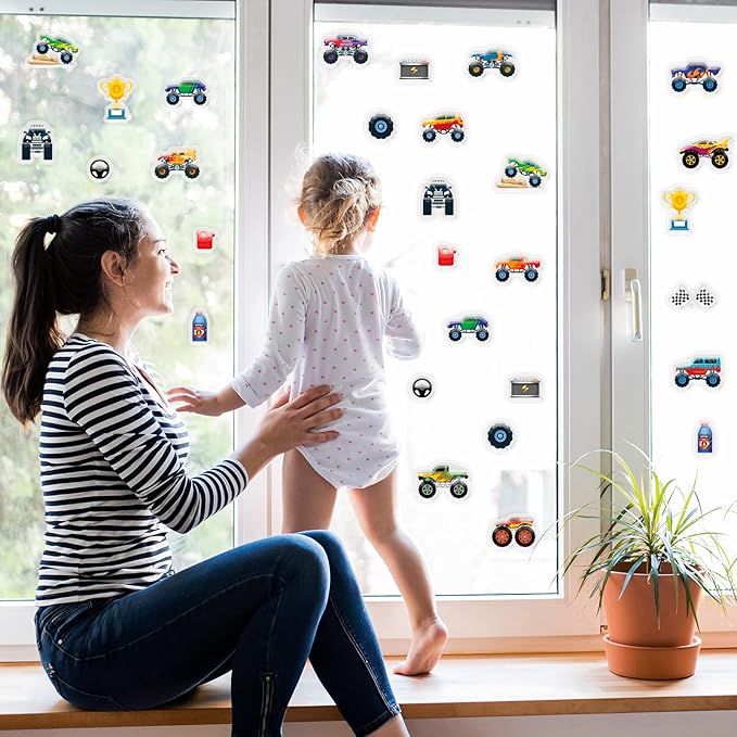 20 PCS Truck Thick Gel Clings Truck Window Gel Clings Decals Stickers for Kids Toddlers and Adults Home Airplane Classroom Nursery Transportation Party Supplies Decorations Removable and Reusable