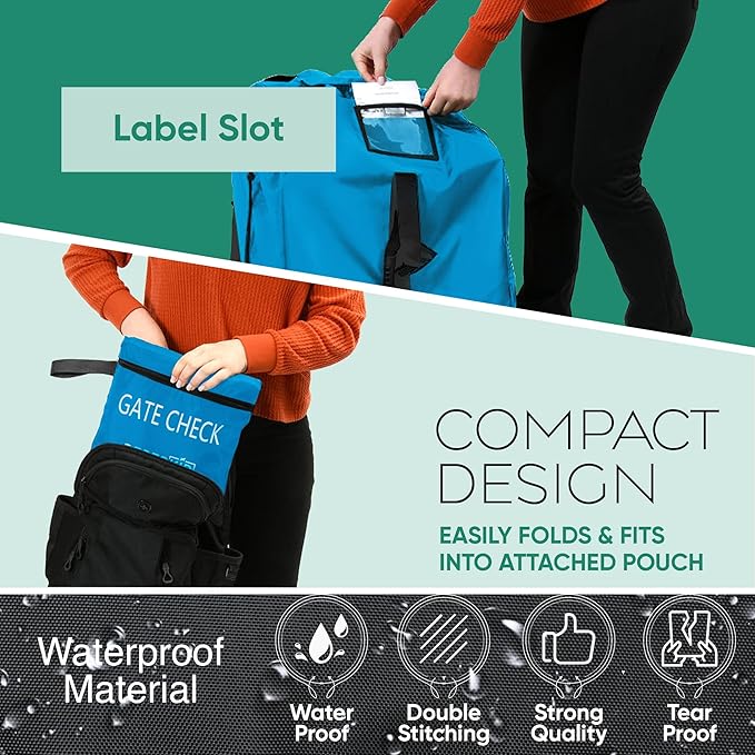 reperkid Car Seat Travel Bag for Airplane, Black and Green, 33" H x 18" W x 18" D, Fits Most Convertible, Booster and Infant Car Seats – Premium Waterproof Cover, Adjustable Shoulder Strap