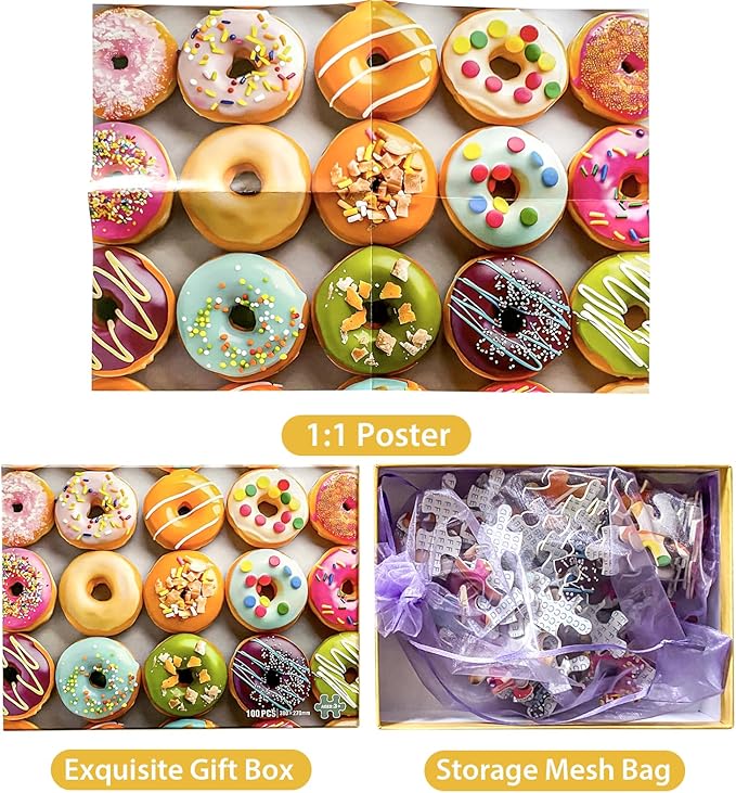 100 Pieces Puzzles for Kids Ages 4-8 6-8 8-10 Year Old - Donuts Jigsaw Puzzle for Kids Ages 5-8 Teens Toddler Learning Educational Puzzles for 4 5 6 7 8 9 Years Old Boys Girls Toys Gifts