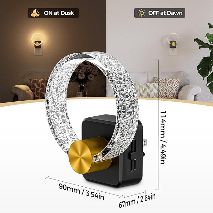 DORESshop LED Night Lights Plug Into Wall，Acrylic Decorative Night Light with Dusk-to-Dawn Sensor, Dimmable Nightlights, Adjustable Brightness for Bathroom, Hallway, Bedroom,Kids Room,Soft White