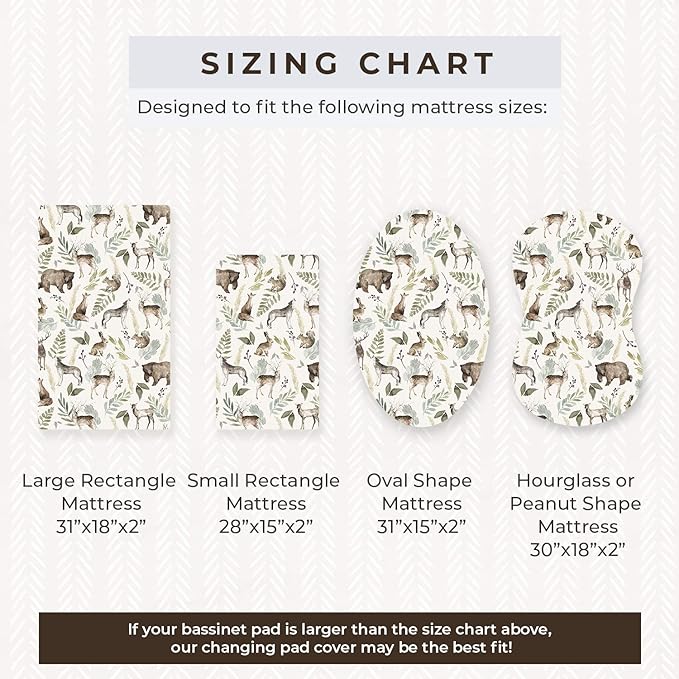 Pobibaby - 2 Pack Premium Bassinet Sheets for Standard Bassinets - Ultra-Soft Cotton Blend, Stylish Woodland Pattern, Safe and Snug for Baby (Wildlife)