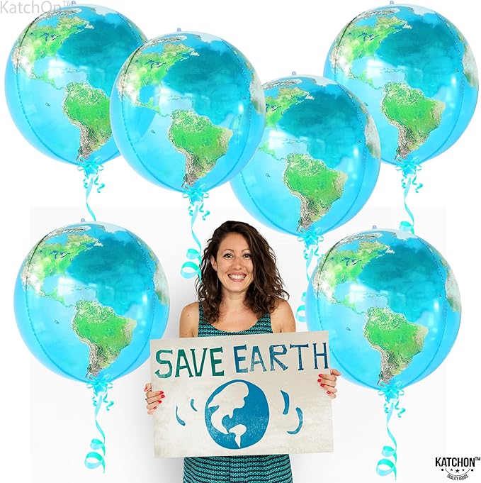 KatchOn, Globe Balloons for Earth Day Decorations - Huge 22 Inch, Pack of 6 | 4D World Map Balloon | Earth Balloons for Around The World Decorations | Back To School, Bon Voyage Party Decoration