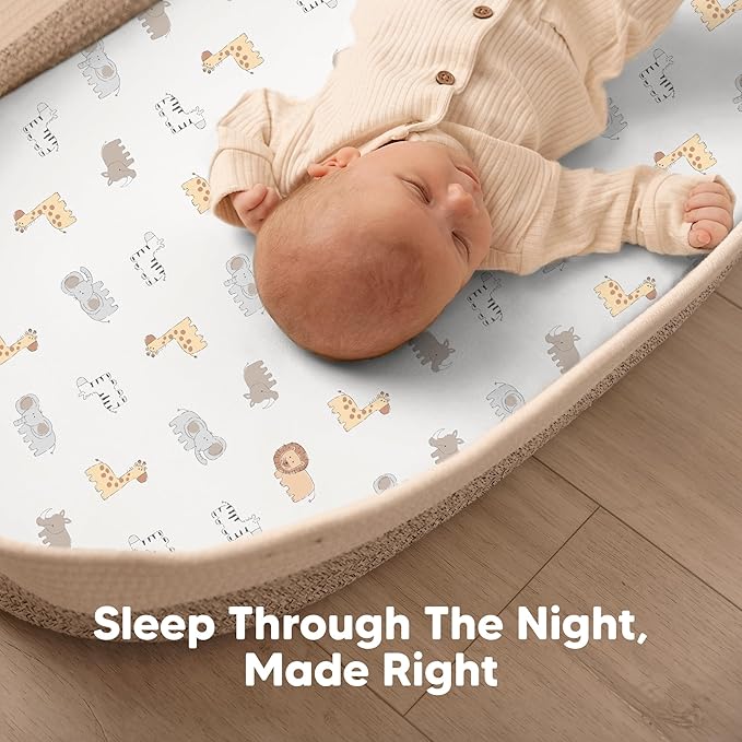 2-Pack Organic Bassinet Sheets for Girls, Boys - 100% Cotton Bassinet Mattress Sheets Compatible with Halo Bassinest Swivel Sleeper, Graco, Baby Delight,Chicco,Unisex Fitted Bassinet Sheets (KeaPixel)