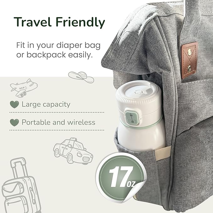 Portable Bottle Warmer for Travel, 17 oz, Temp Control 95F to 131F, Rechargeable On The Go, Ideal for Travel, Outdoors, Car