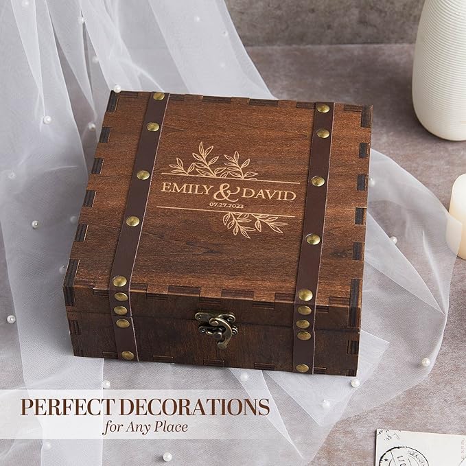 AW BRIDAL Personalized wooden keepsake box Wedding Memory Box Wood Storage Box Wedding Shower Gifts for Couples Bride Gifts//DK2201CPP63//