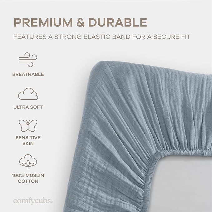 Comfy Cubs Muslin Bassinet Sheet - 100% Soft Cotton Fabric, Breathable & Gentle for Baby’s Sensitive Skin - Universal Fit with Secure Elastic Edging, Gift-Ready Packaging - Pacific Blue