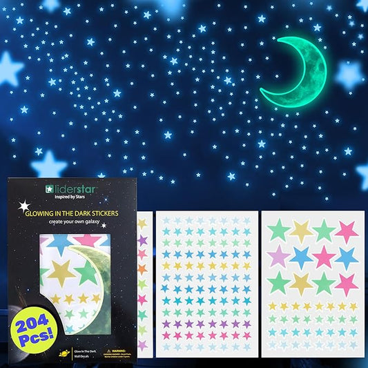Glow in The Dark Stars and Moon for Ceiling, Luminous Star and Moon Wall Decals, Wall Decor, Sticky Fluorescence Ceiling Stars, Gift for boy and Girl,Kids Nursery Bedroom Living Room(Mixed Colors)