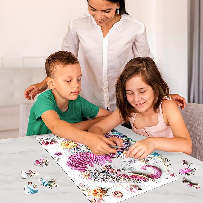 Jeaiciro 100 Piece Puzzles for Kids Ages 4-6 & 6-8, Cute Elephant Jigsaw Puzzle Fun Educational Toy for Kids Ages 8-10, Large Piece Puzzles for Adults, Funny Puzzle for Family Activity Gift Set