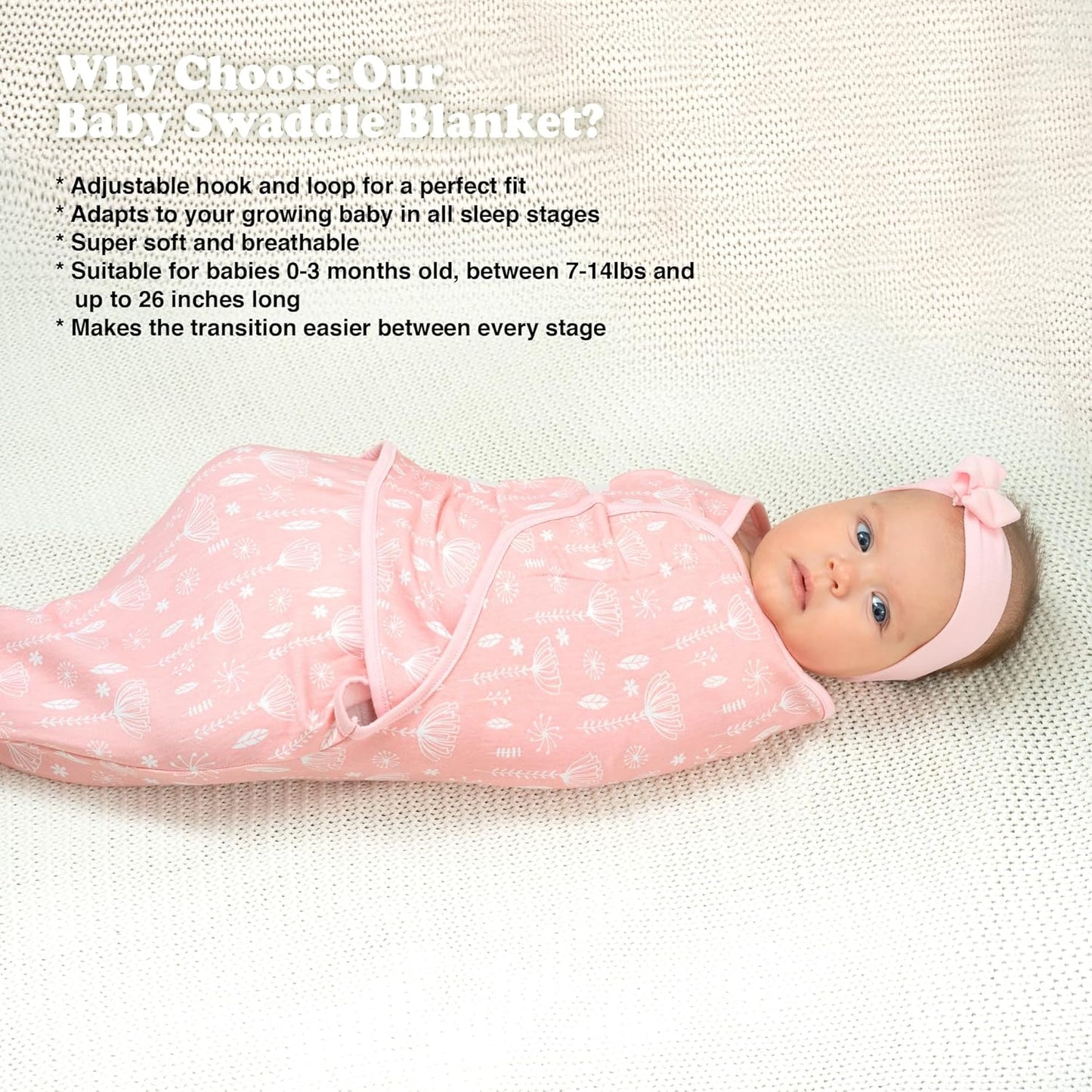 Bublo Baby Organic Preemie Swaddles 4-7 lbs - 3-Pack Premature Babies Swaddle Sleep Sack - Premature Infant Sleeping Sack - Easy Adjustable Baby Swaddle Blanket Wrap Boy Girl (Rose Pink)