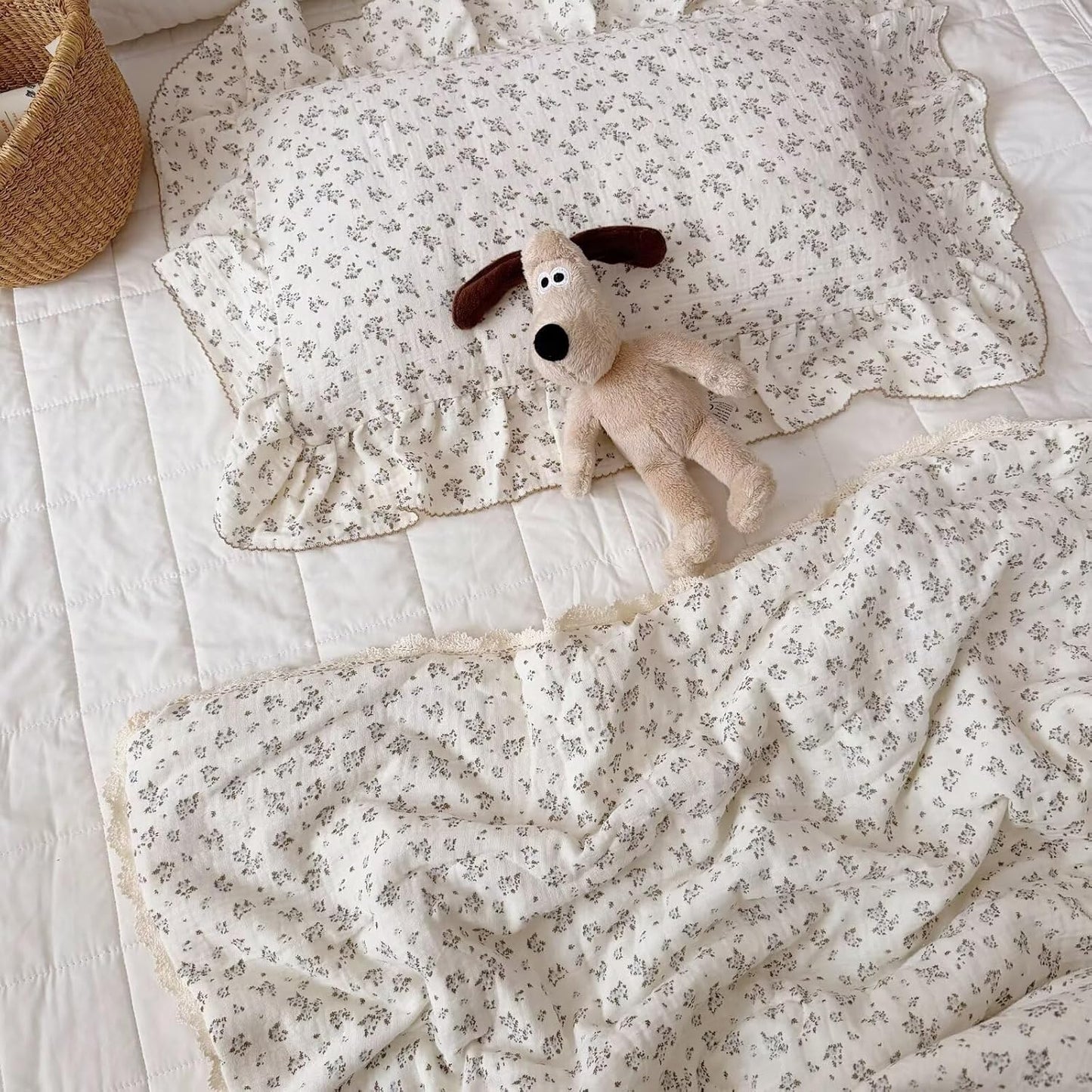 BuLuTu Gauze Muslin Pillow Cases for Toddler Girls Boys Soft Breathable Pillowcase Crib Size, 14"x20", 1 pc, Blue Floral Small Pillow Cover for Travel/Daycare/Nursery Decor, Enveloped Closure