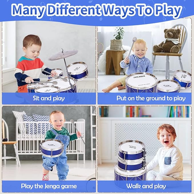 Tinylife Kids Drum Set, Toddlers Musical Toys Drum Kit with 5 Drums, Stool, Sticks and Cymbal Kids Musical Instruments Toy Set for 2 3 4 5 Year Old Boys Girls Gifts