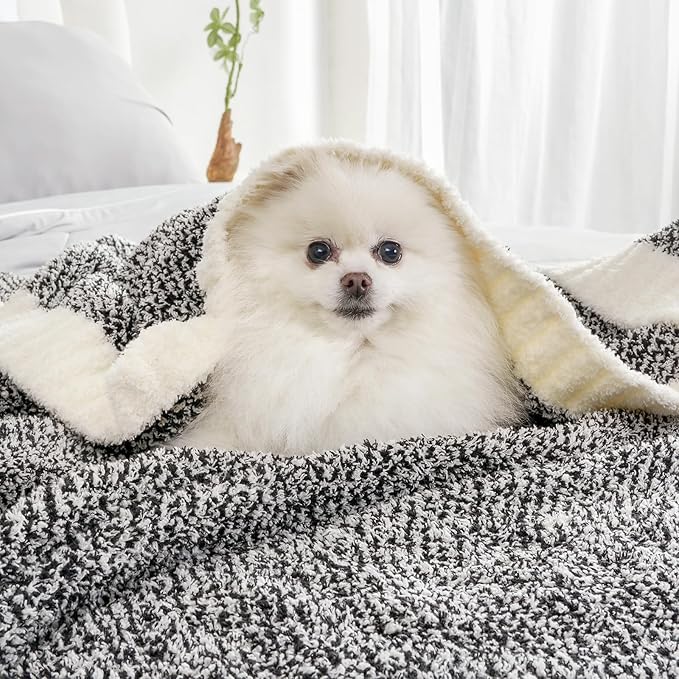 Snuggle Sac Heather Black Throw Blanket for Couch, Reversible Super Soft Micorfiber Blankets Dupes Warm Cozy Knit Fuzzy Plush Throws for Sofa, Bed, Heather Black, 50x60 inches