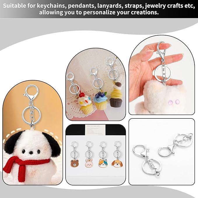 10 Pack a Set Metal Lobster Claw Clasps and Key Rings, Key Chain Accessories, Keychain Making kit for Keys, Art Crafts, Jewelry Making, Silver