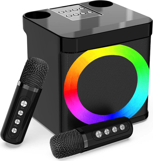 Karaoke Machine for Adults and Kids with 2 Wireless Microphones,Portable Bluetooth Speaker PA Speaker System with LED Party Lights for Home Party, Picnic,Car,Outdoor/Indoor/Birthday Gifts