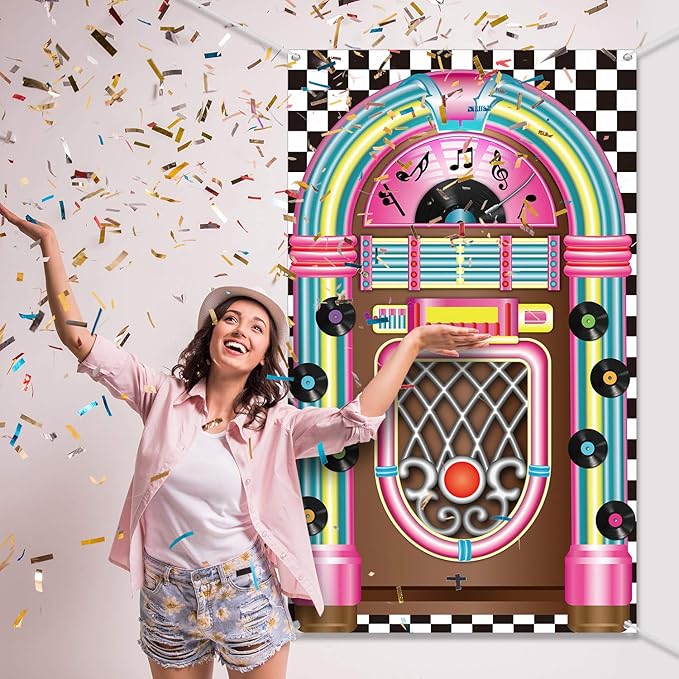 Jukebox Cutout Banner 50's Rock and Roll Banner Backdrop Birthday Party Decoration Baby Shower Birthday Party Supplies