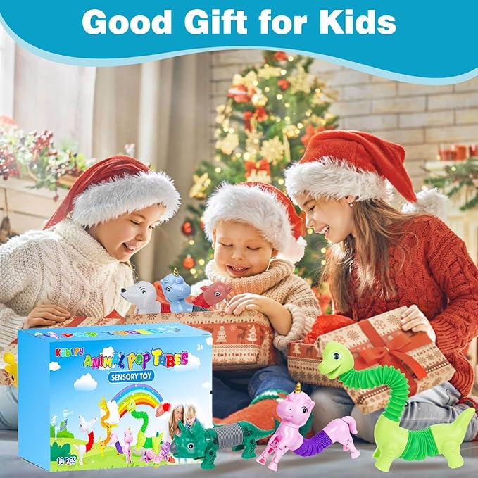 10 Pack Animals Halloween Fidget Toys for Toddlers, Animal Pop Tubes for Kids 3 4 5 6 7 8 Year Old Girls Boys Birthday Gifts Autism Sensory Toy for Kid Age 3-8 Tube Party Favors