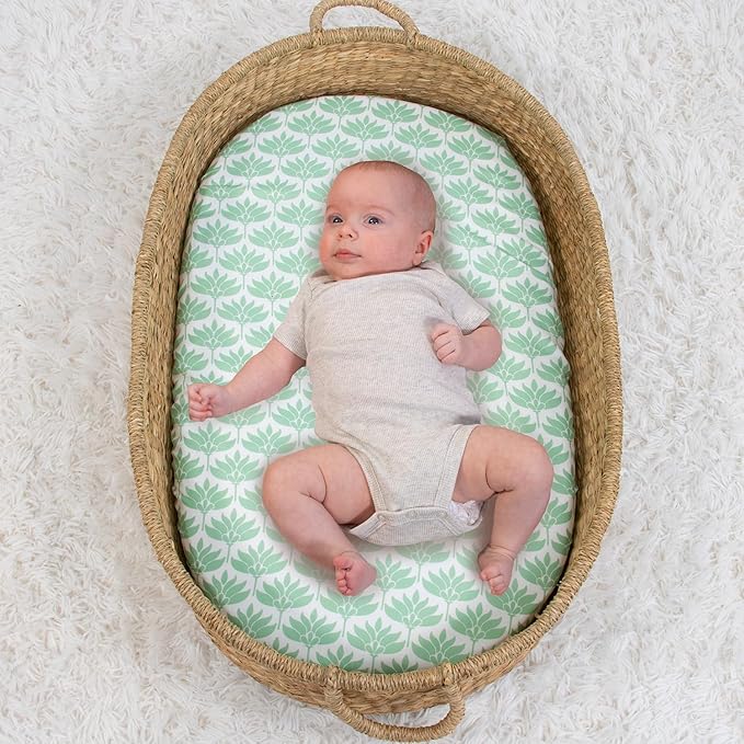 The Peanutshell Baby Bassinet Sheets 4-Pack for Girl - Soft, Oval & Fitted Baby Girls Sheet, Rectangle, Fitted Covers for Crib, Halo Bassinet Mattress - Botanical Garden