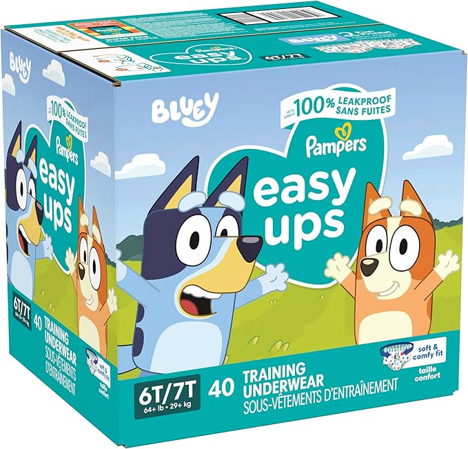 Pampers Training Pants - Easy Ups Boys & Girls Bluey - Size 6T-7T, 40 Count, Children's Potty Underwear