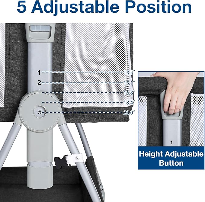 Bedside Bassinet for Baby, Adjustable Newborn Bassinet with Wheels, Storage Basket, Mattress, Easy to Assemble & Portable Folding Baby Cradle (Black)