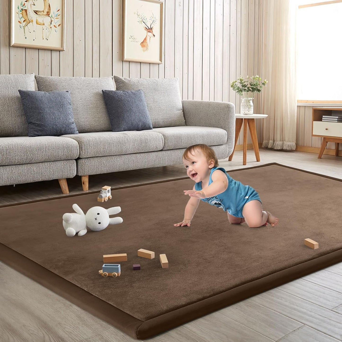 Baby Play Mat for Floor Tummy Time Mat Nursery Rug Muscle Mat Area Rug Playroom Rug Tatami Mat 6'7"x4'11" Memory Foam 1.3" Thick Crawling Mat For Babies,Toddlers, Infants, Kids,Floor Mat,Coffee