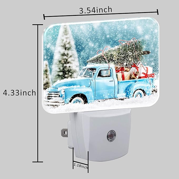 Christmas Blue Truck Night Light Plug into Wall, Christmas Tree Night Light with Dusk to Dawn Sensor for Kid Girls Boys Women Men Bedroom, Hallway, Kitchen, Bathroom, Stairs Decor