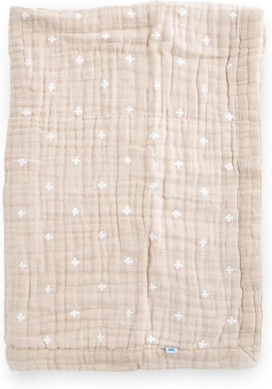 Little Unicorn Newborn Receiving Quilt | Ultra- Soft, Multi-Layered Muslin Fabric | Gift for Newborns & on-The-go (Taupe Cross)