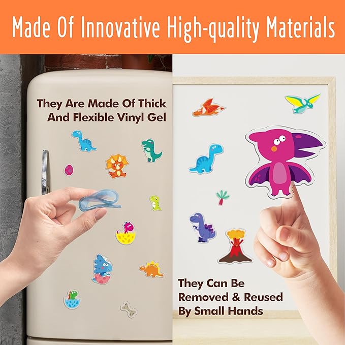 42PCS Dinosaur Jelly Stickers, Thick Window Door Clings Removable Reusable Gel Clings Decals for Kids Toddlers Adults Home Classroom Nursery Animal Theme Party Supplies (Not Edible)