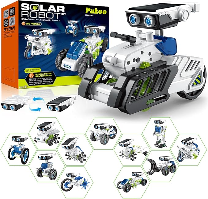 12-in-1 Solar Robot Kit for Kids 8-12, STEM Educational Building Toys with Solar & Battery Power, DIY Science Experiment Projects, Easter Birthday Gifts for Boys Girls Age 8 9 10 11 12 Years Old-Green