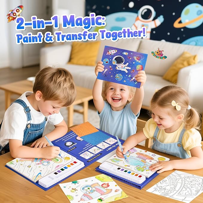 JoyCat Paint with Water Coloring Books, Art & Craft Activity, No Mess Art for Kids Ages 4-8, Craft Kits & Supplies, DIY Creative Activity, Presents for Girls & Boys (Space)